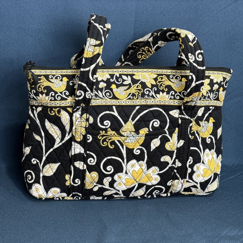 Vera Bradley Little Betsy Quilted Shoulder Bag Retired Yellow Bird Black Medium